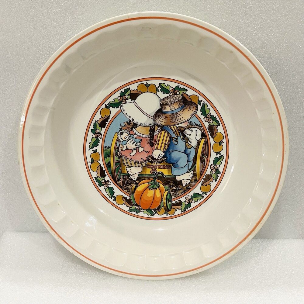 Watkins 1989 Country Kids Recipe Pie Plate Autumn Pumpkin Pie Vintage